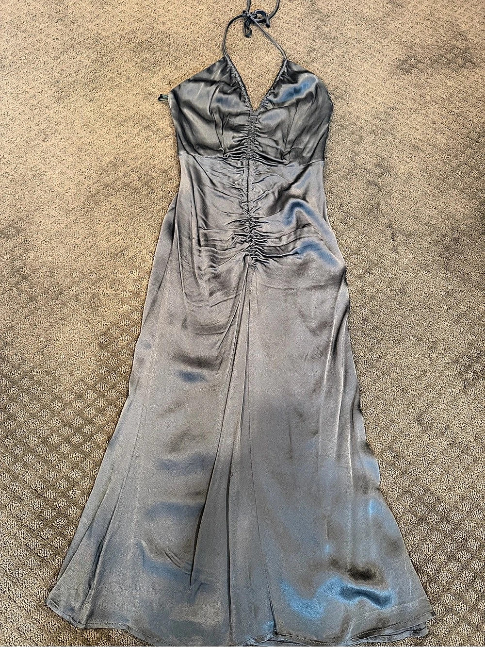 ASTR The Label Zaira Ruched Halter Midi Dress Gray Small